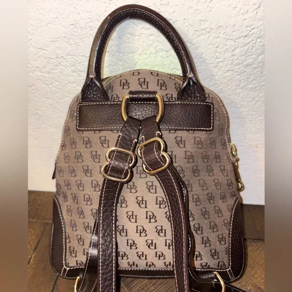 Dooney & Bourke DB Monogram Mini Backpack Brown Leather Trim Small Bag - Picture 3 of 11